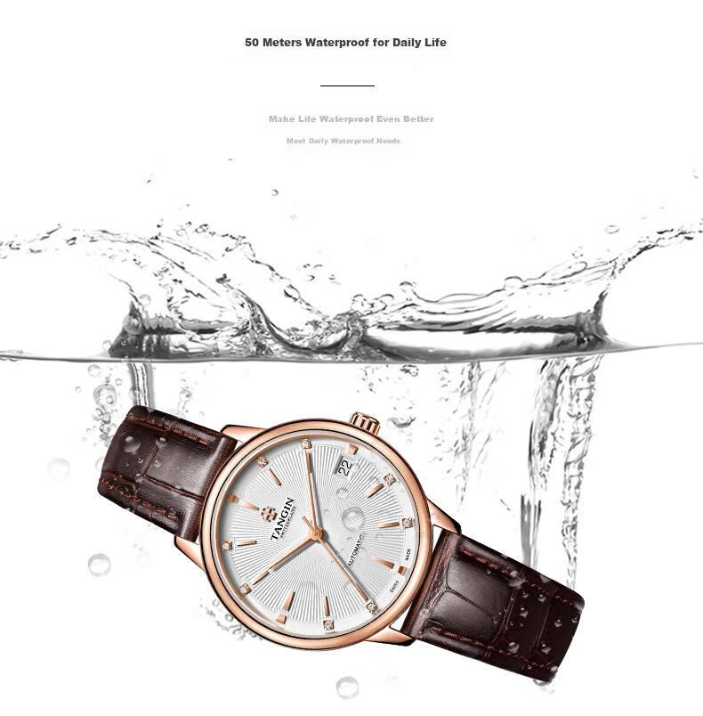 TANGIN Imported Swiss Watch, Xixin Series Leather Strap Mechanical Couple's Watch, Swiss Watch T7025GLHWFSB 16