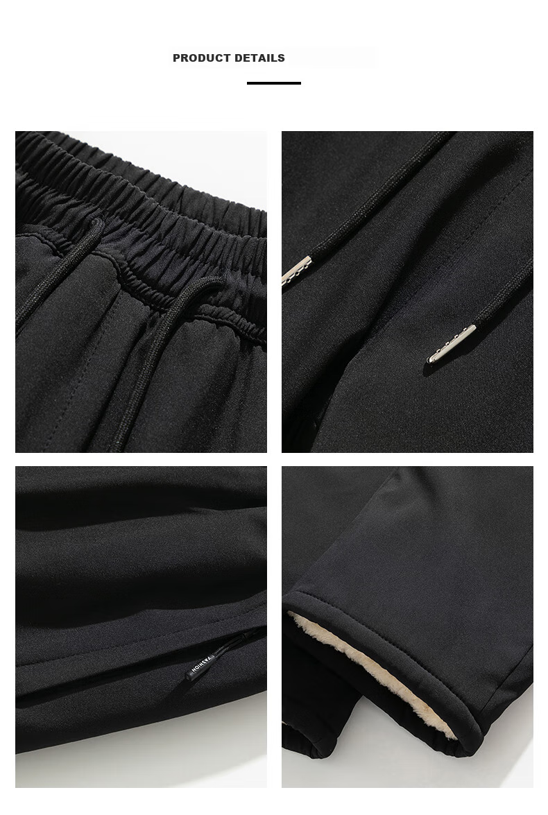 CLOR Lambswool Pants for Men, Autumn And Winter Fleece-Lined Thick Warm Casual Sports Straight-Leg Trousers CL45JR Black 4XL 4