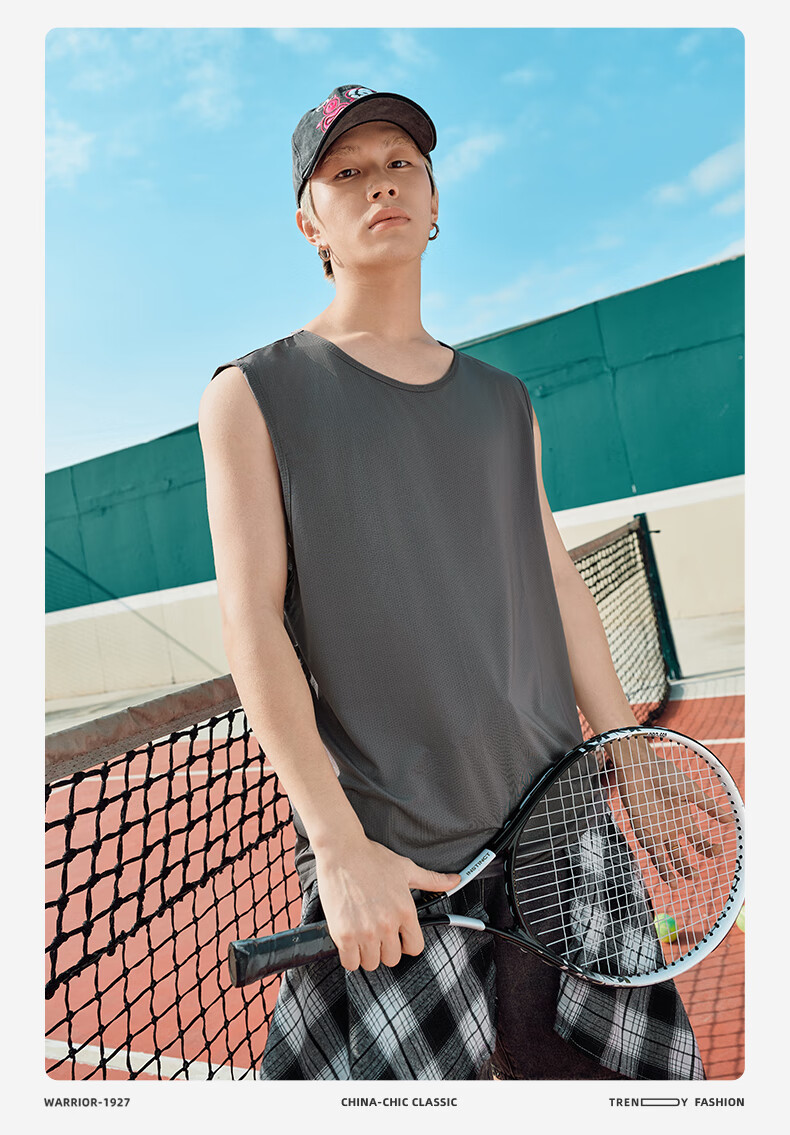 Warrior Quick-Dry Men's Sleeveless Vest Summer American Retro Print Ice Silk Breathable Loose Sports Gym Tank Top YD 13
