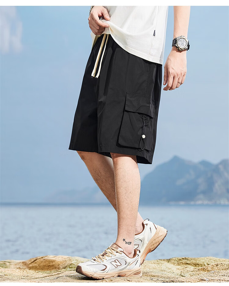 JEEP Men's Shorts, Summer Loose Casual Five-Point Cargo Pants, APK660, Black, XL 9