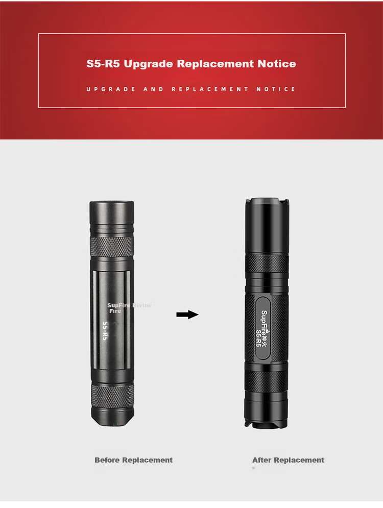 SupFire S5-R5 Upgraded Version High-Intensity Flashlight LED Rechargeable Ultra-Bright Long-Range Mini Portable Outdoor Long-Lasting Emergency Light 5W Battery Life 8