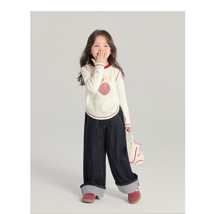 Budinghalu Girls' Versatile Sweet Cute Long-Sleeve T-Shirt, Spring And Autumn New Style, for Older Children, Fashionable Contrasting Color Cartoon Round Neck Base Shirt 18