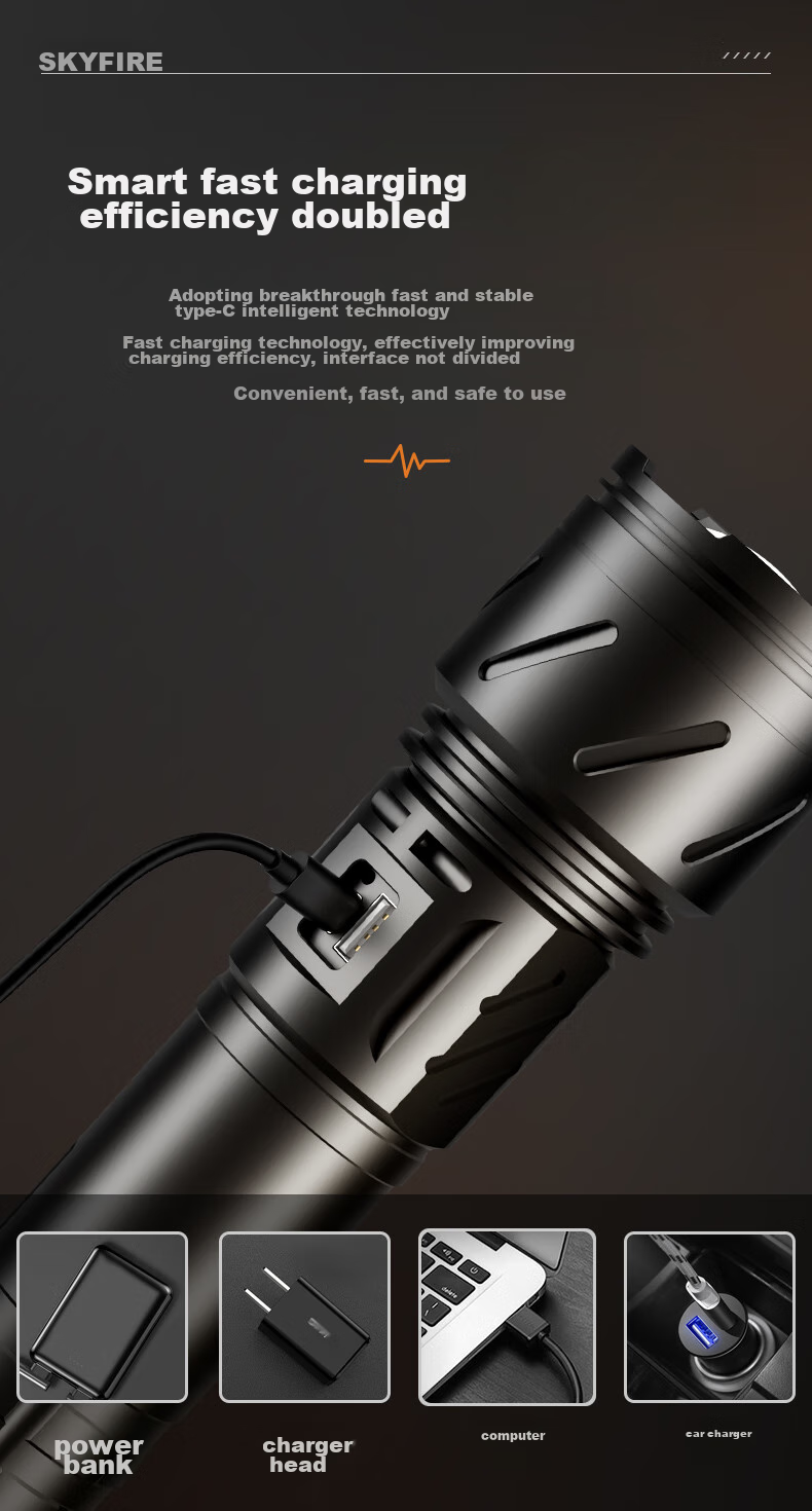 SkyFire Flashlight: High Brightness, Zoomable, Long-Lasting Battery Life, Long-Range Illumination, Laser Outdoor Light with 40000mAh Capacity 34