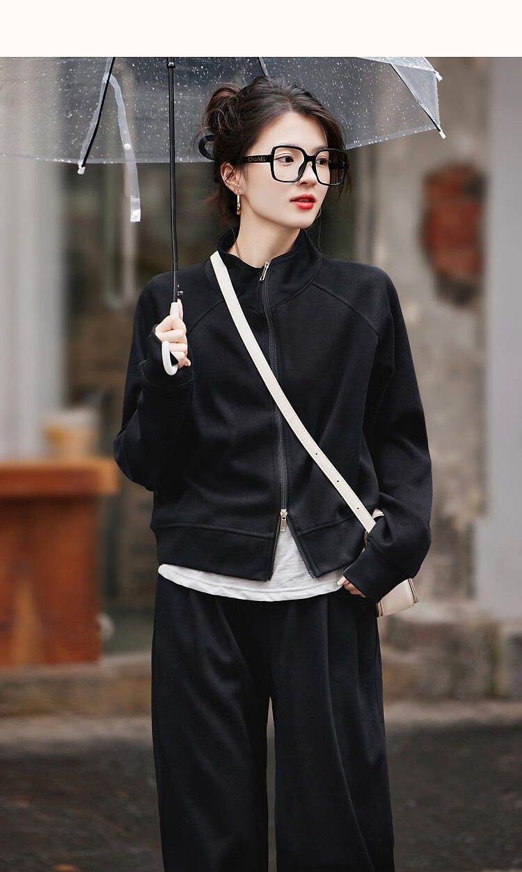Dme [Wandering Outfit] Spring And Autumn Sporty Style Stand-Up Collar Double Zipper Long-Sleeve Top Casual Pants Women's Two-Piece Set 17