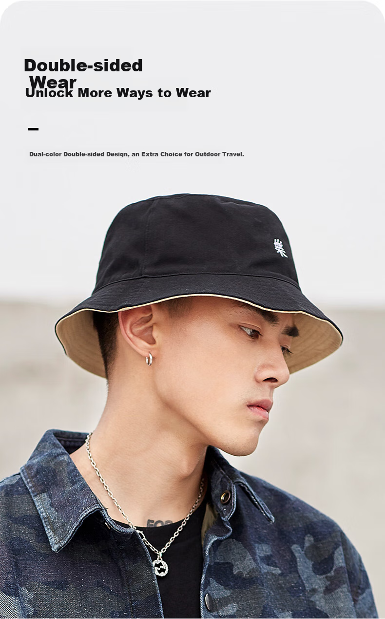 Luomeng Sun Protection Hat for Spring And Summer, Men's Large Head Circumference Hat, Double-Sided Fisherman Hat for Women, Korean Style Versatile Japanese-Style Sun Hat 4