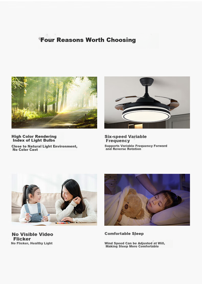 HD LED Ceiling Fan Light for Bedroom, Dining Room, Zhongshan Lighting, 26 New Models, Timer, Remote Control, Installation Included 4