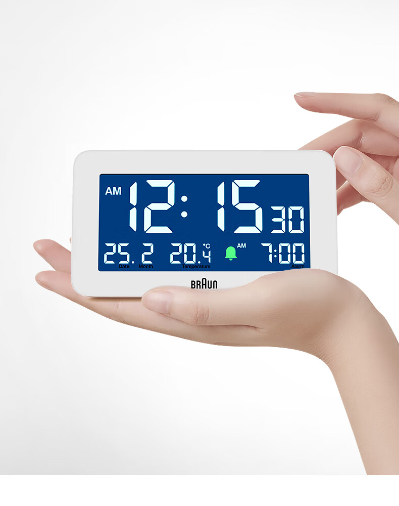 Braun German Brand Original Imported Alarm Clock Smart 2026 New Wake-Up Gadget Large Screen Multifunctional LCD Digital Temperature Electronic Desktop Alarm Clock Back-to-School Gift 3