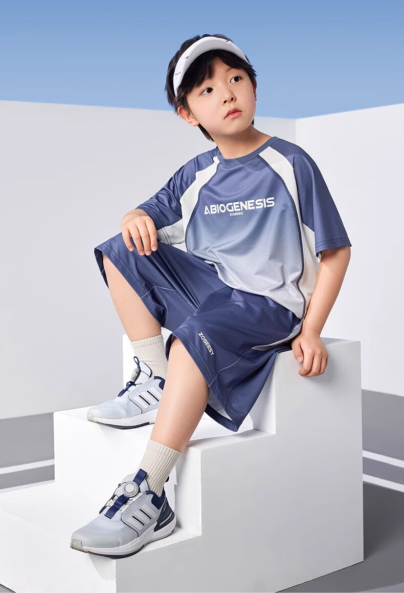 Zuoxi Boys' Quick-Dry Sports Summer Set, 2026 New Style Children's Short-Sleeve Basketball Outfit, Two-Piece Trendy Set, Blue, Size 160 6