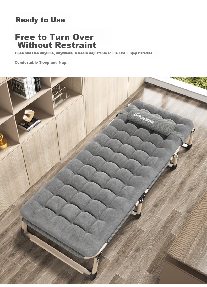 Okeefe Folding Bed Lounger Single Bed Office Simple Nap Bed Hospital Companion Bed with Thickened Cotton Pad 2