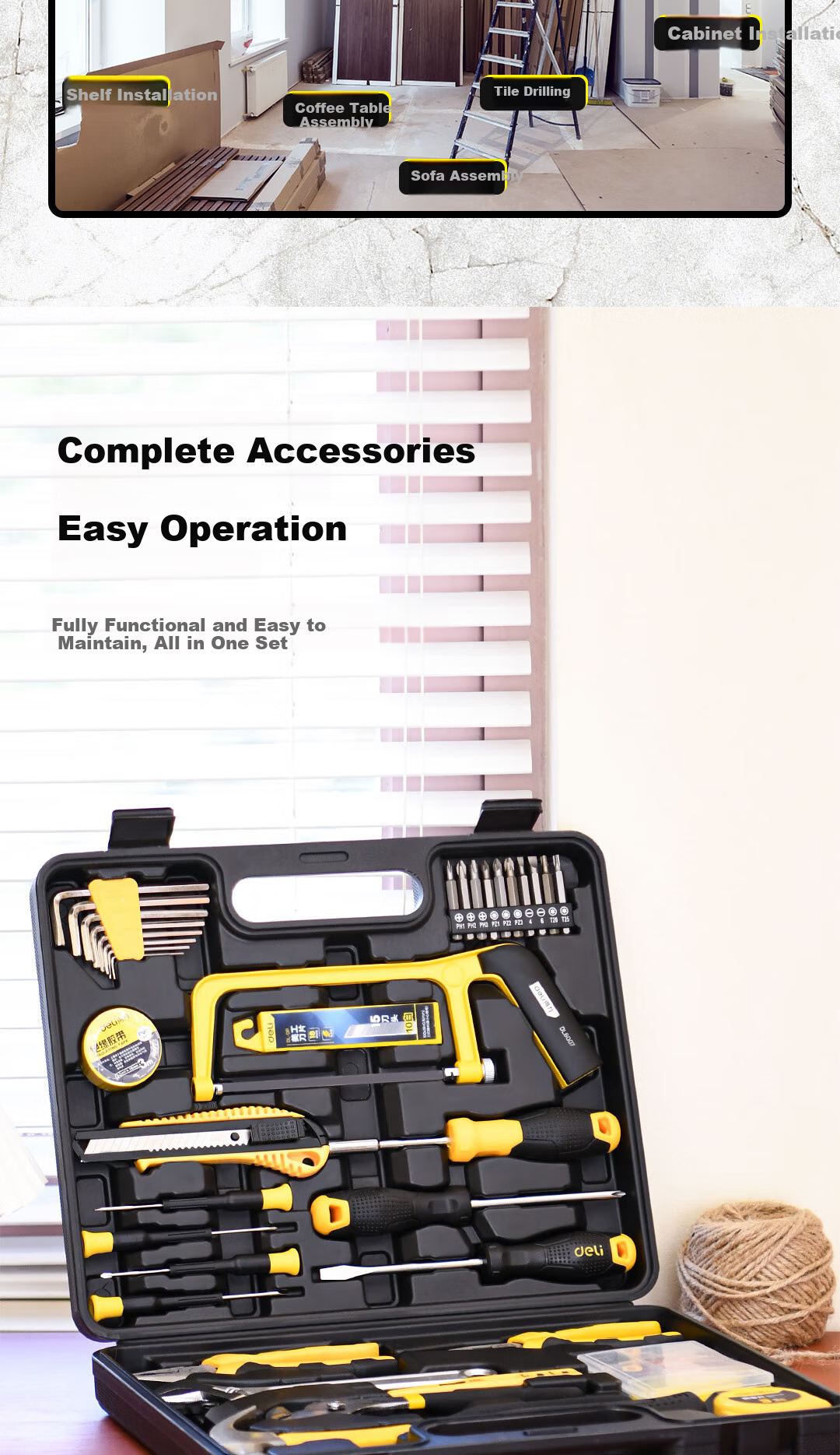 Deli Household Tool Box Set, 110 Pieces, Electrician Carpenter Telecommunications Repair Kit, Hardware Manual Tool Set 3