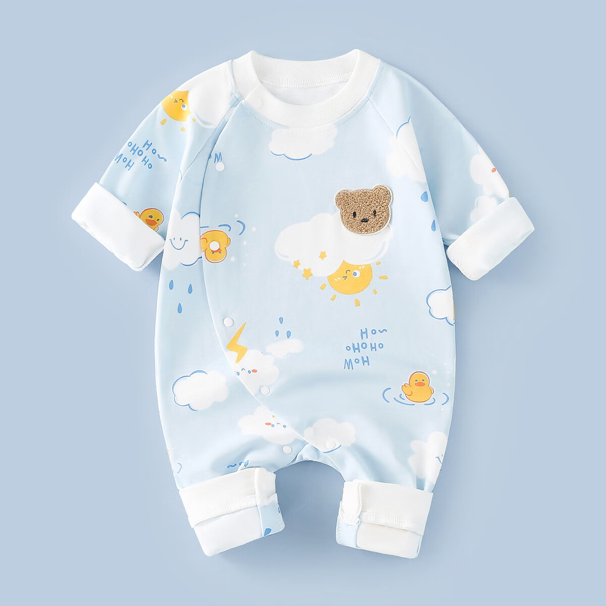 Doxilu Baby Toddler One-Piece Long Sleeve Romper Unisex Cotton Pajamas Sunny Rain Diary Blue 90cm
