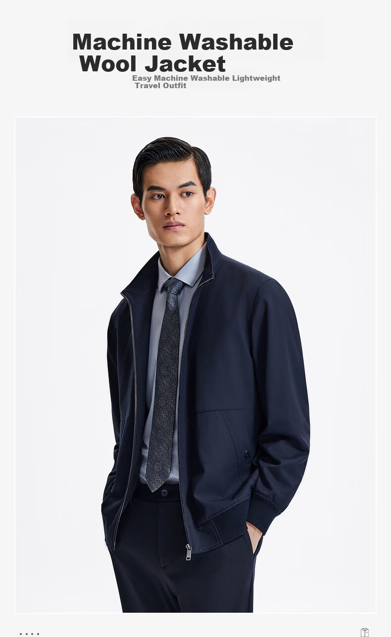 Goldlion [Leader Jacket] Autumn Winter Men's Machine Washable Wool Stand Collar Easy Care Business Coat Navy Blue M00 13