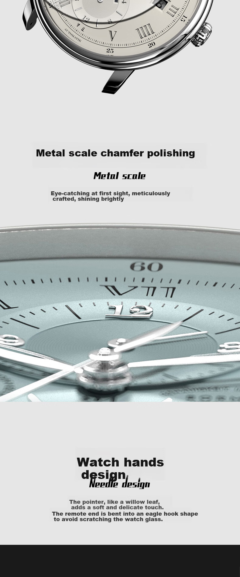 BORMAN Bauhaus Men's Mechanical Watch, Fully Automatic, Water-Resistant 3801, Silver Hands, Apricot Dial, Steel Strap 4