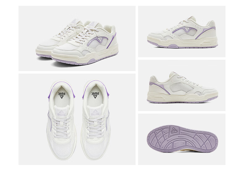 PEAK Taiji White Sneakers for Women, Summer Mesh Breathable Wear-Resistant Versatile Casual Shoes, Thick-Soled Height-Increasing Sports Shoes DB520118 25