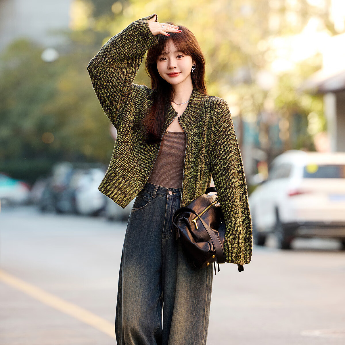 Mt [Shengbai] Winter Heavyweight Design, Chunky Knit Cardigan Short Jacket for Niche Desig