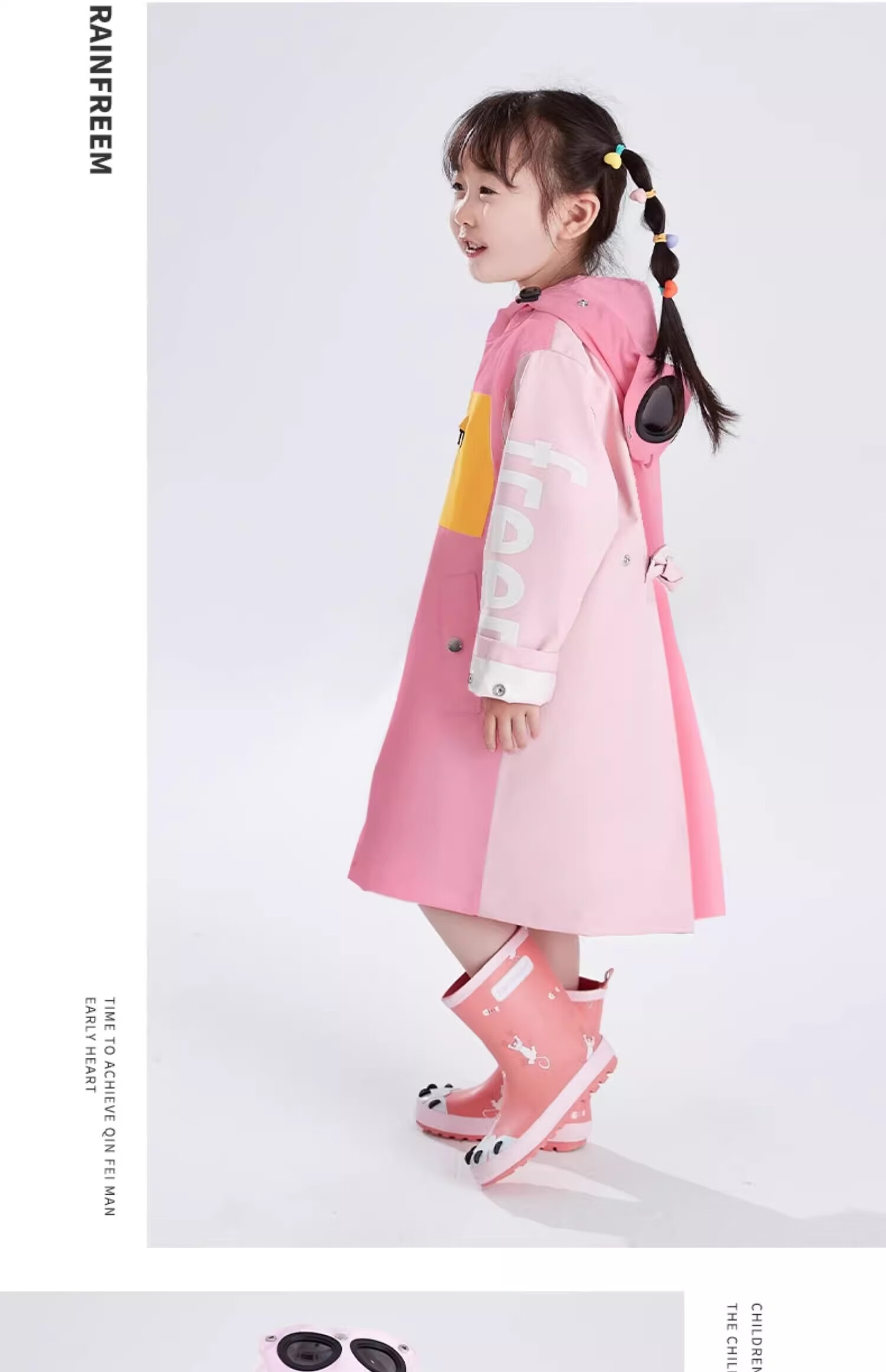 Qinfeimanyuyi Children's Long Raincoat, Full Body Waterproof, for Boys And Girls, Students, Sun And Rain Dual-Use, Extended Foot Coverage, Illusion Purple & Peach Pink, 2XL, Heavy Rain Protection, Essential for School Opening, Ages 6-12 15