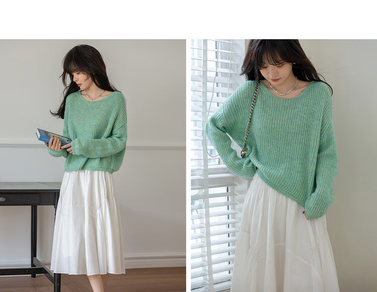 Mt [Containing Wool] Spring Mint Mambo Yarn Sweater, High-Elasticity, Concealing, Petite Women's Knit Top 4