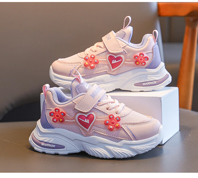 Warrior Girls' Shoes, Spring And Autumn Style, Fashionable Soft-Soled Dad Shoes for Little Girls, Sneakers WZ(CL)-1061, Purple, Size 34 5