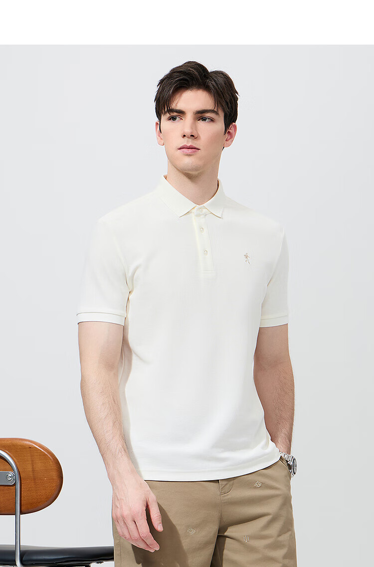 DANCING WOLVES [Instant Cool Feeling] Antibacterial And Anti-Mite Summer Versatile Men's Short-Sleeve POLO Shirt, 801 Off-White, L(175) 9