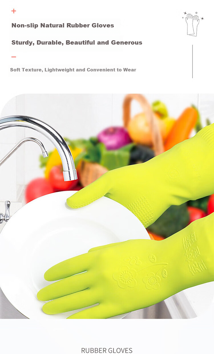 Kelinlai Natural Rubber Gloves, Medium Size M, Green Long Style, Imported from Vietnam, Non-Slip, for Cleaning, Household Chores, Kitchen And Food Use 8
