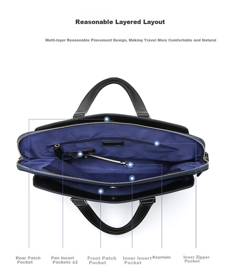 GOLF Business Briefcase for Men, Stylish Nylon Water-Resistant Large Capacity Handbag, Multifunctional Horizontal Style Shoulder Crossbody Casual Men's Bag 5I568364J Blue with Black 4