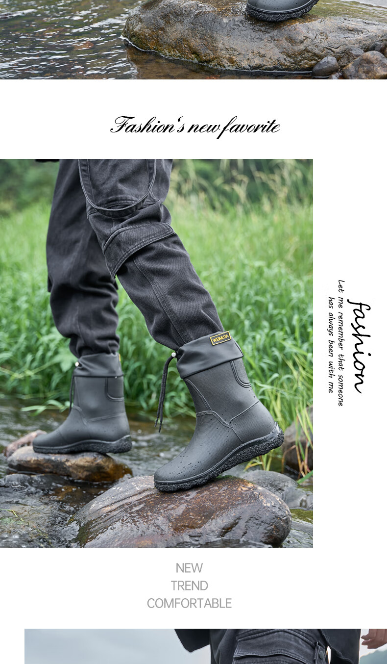 Lanoudun Men's Tall Waterproof Rain Boots, Rubber Shoes, Outdoor Fishing, Car Washing, Non-Slip Chef Shoes Cover YX1018 Size 44 6