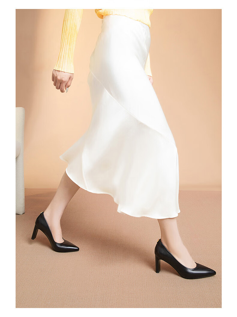 COMELY High Heels for Women, Chunky Heel Pointed Toe Comfortable Soft Sheepskin Ladies Pumps Soft Sole Professional Shoes, Black, Size 34 10