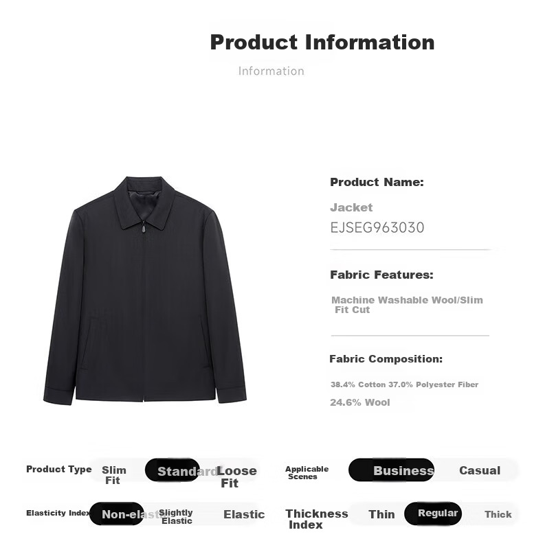 Goldlion [Leader Jacket] Autumn Winter Men's Machine Washable Wool Stand Collar Easy Care Business Coat Navy Blue M00 12