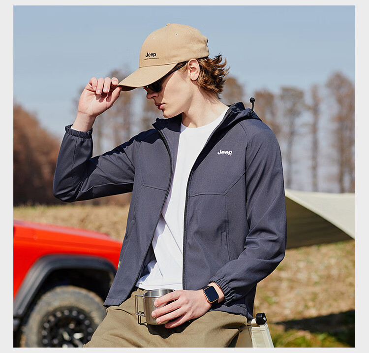 JEEP Spring And Autumn New Men's Jacket, Sporty Trendy Fashion Casual Hooded Versatile Jacket for Men, Black, XL 7