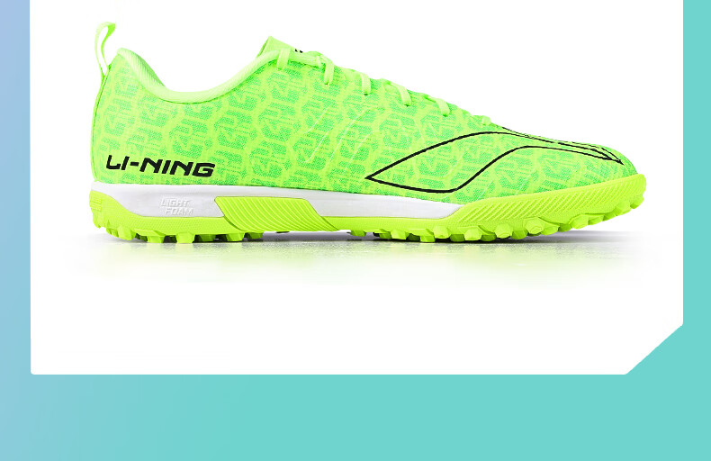Li-Ning Soccer Shoes TF Turf Cleats Jiying 3 for Adult Men, Professional Soccer Shoes for Children And Teenagers, Non-Slip Wear-Resistant, Cyan Green, Size 40 24