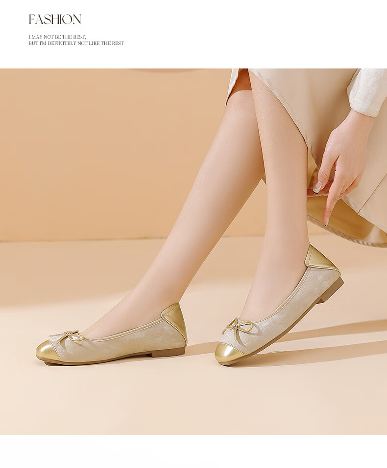 DAPHNE Gentle And Elegant Flat Spring Korean-Style Girls' Shoes with Patchwork Bow And Egg Roll Design, Women's Flats, Apricot Color, Size 40 10