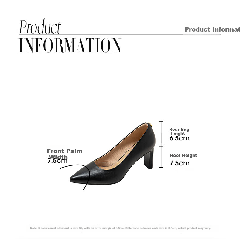 COMELY High Heels for Women, Chunky Heel Pointed Toe Comfortable Soft Sheepskin Ladies Pumps Soft Sole Professional Shoes, Black, Size 34 16