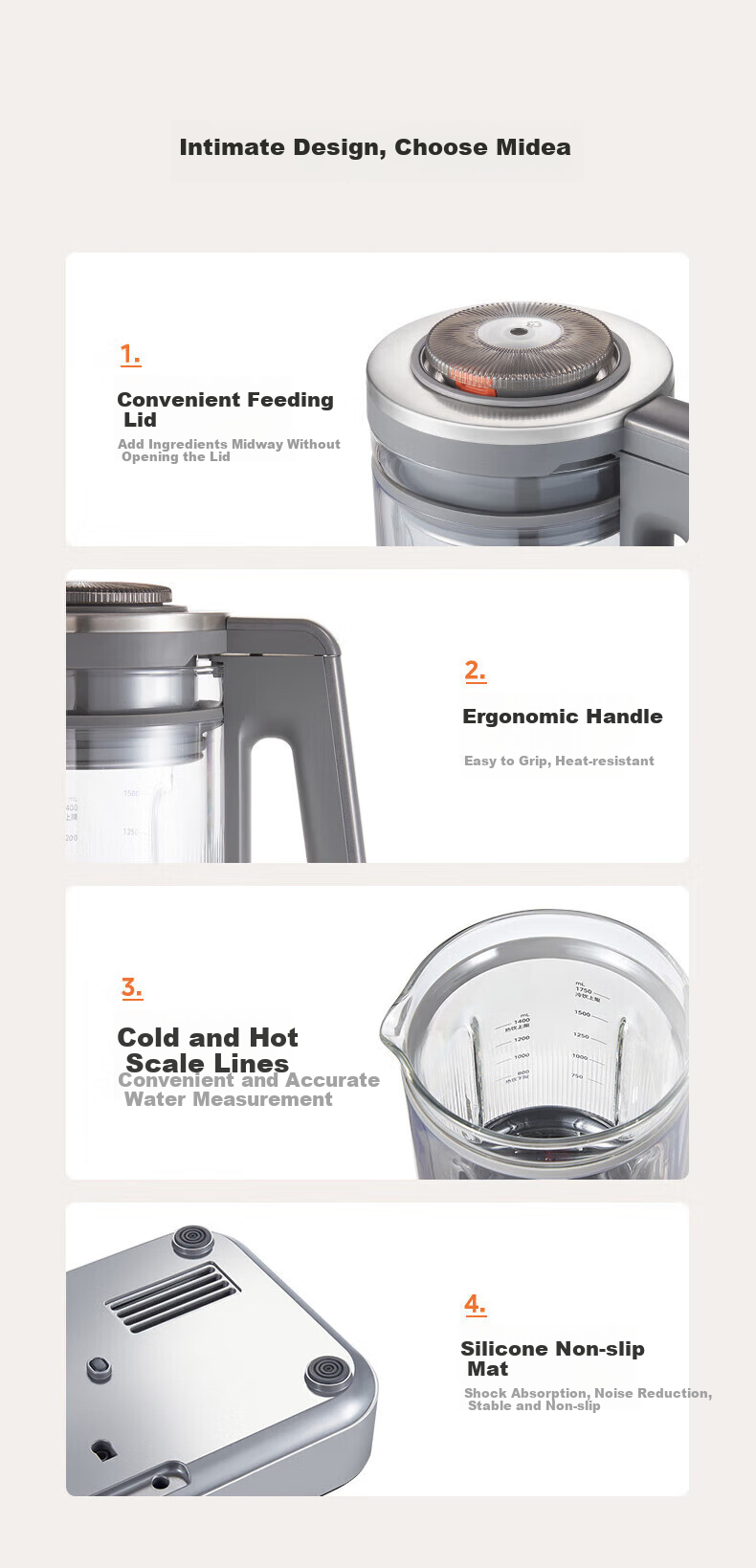 Midea High-Speed Blender, Home Soy Milk Maker, Detachable Multi-Function Food Processor, 1.75L Juicer for 3-5 People, Mixer, Baby Food Maker, Anti-Scalding BL1587 16