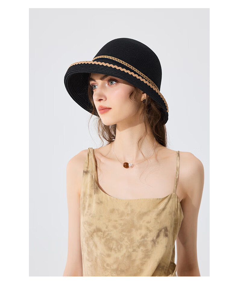 FANCET Women's Straw Hat Spring Summer French Style Rolled Brim Sun Hat UV Protection Beach Vacation Sun Hat 19