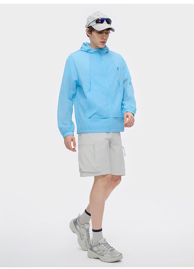 FILAFUSION FILA Trendy Couple's Woven Jacket, Summer Loose Sun Protection Hooded Top 9