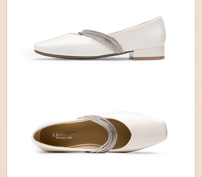 LAORENTOU Women's Single Shoes, Evening Wind Shoes, Mary Jane Heel, Elegant Rhinestone Chunky Heel, Fashionable Women's Shoes, LB15538, Beige, Size 35 12