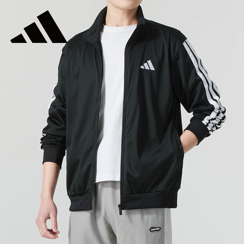 Adidas Sportswear, Fitness Training, Running Exercise, Casual Wear, Knitted Jacket Top, JI8816, Black, 2XL