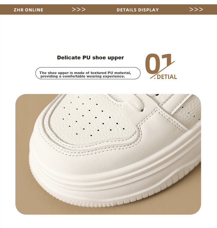 ZHR Women's Casual Shoes, Breathable, Lightweight, Durable, Versatile, Simple, Thick-Soled White Sneakers for Women, IF03, Beige, Size 35 8