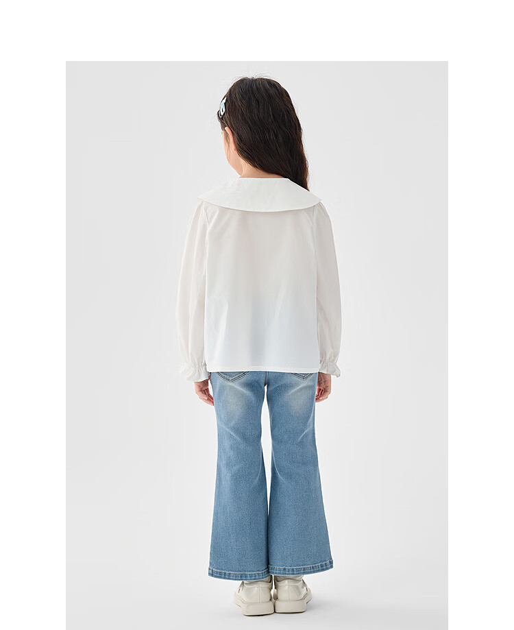 BALABALA Girls' Long-Sleeve Shirt, Pure Cotton White Blouse, Spring Top, Simple Versatile Comfortable Skin-Friendly 8