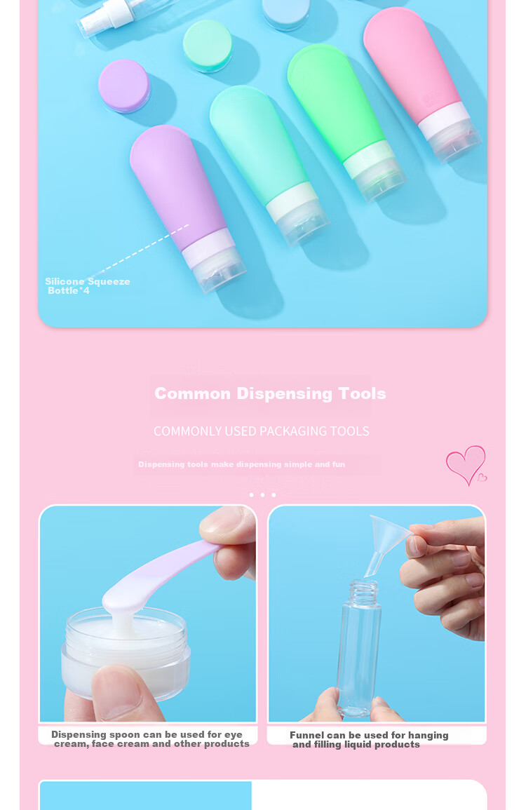 BUBM Travel Dispenser Bottle Set, Portable Squeeze Spray Bottles, Shampoo And Shower Gel Squeeze Bottles, Soft Tube Lotion Bottles, Cosmetic Sample Bottles 6