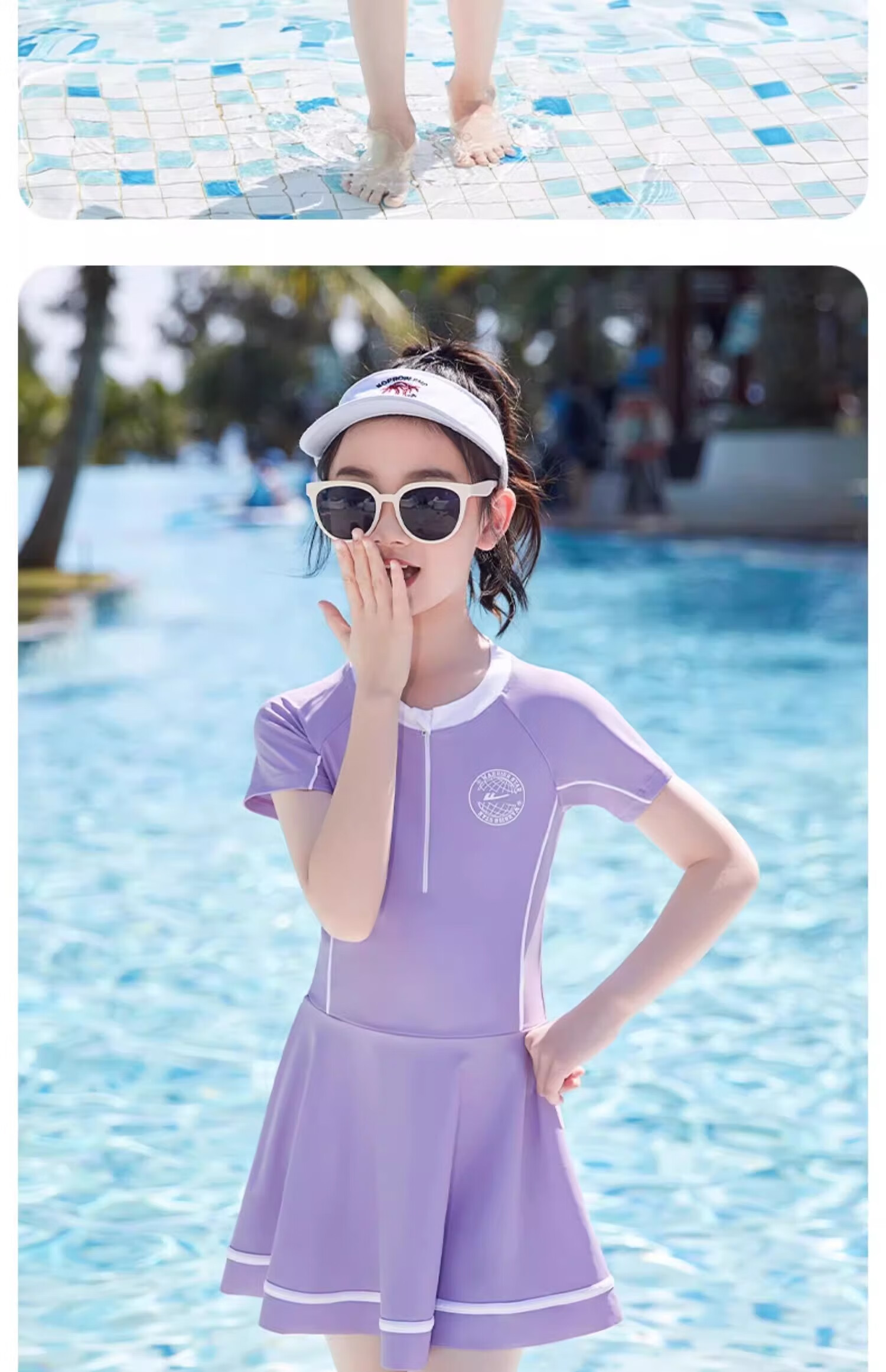 Huili Children's Swimsuit, Cute One-Piece Swimwear for Girls, Princess Swimsuit for Small to Big Kids, Summer 34019, Purple, 2XL 16