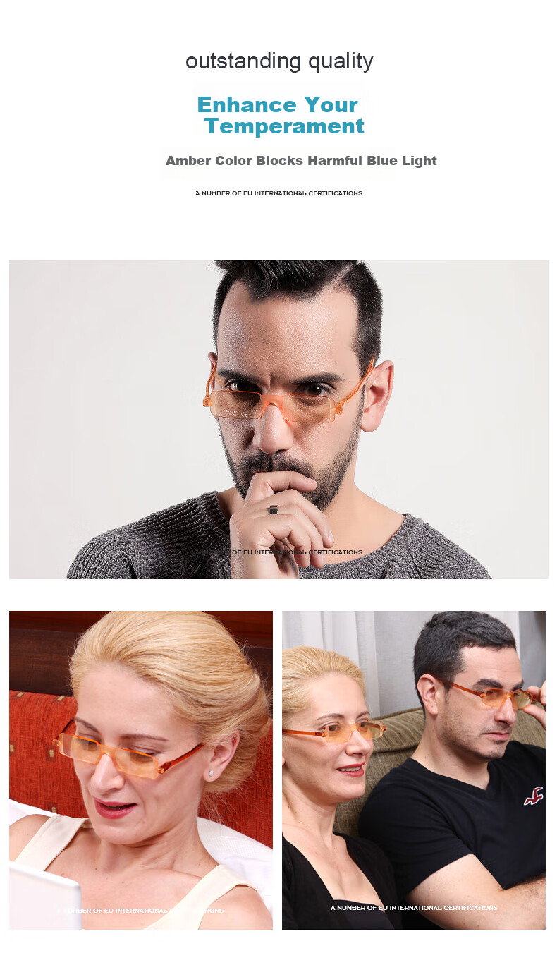 NANNINI Imported Anti-Blue Light Reading Glasses, Lightweight, Fashionable, Foldable, Portable, Frameless, High-Definition Reading Glasses, Amber Color, 100 Degrees 12
