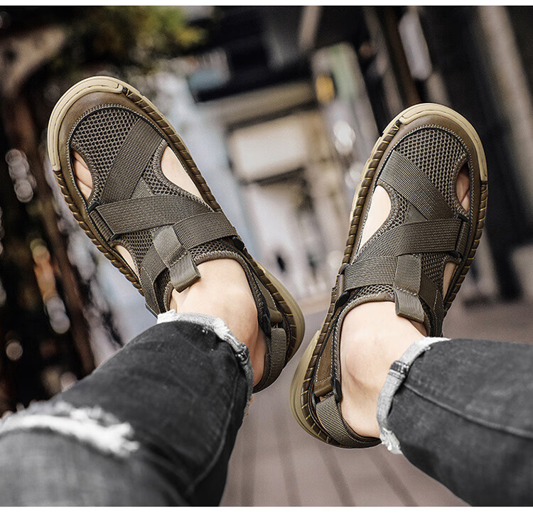 G.N.Shi Jia Men's Sandals, Summer Outdoor Wear, Breathable Beach Shoes, Soft Leather And Sole, Outdoor Water-Friendly Casual Closed-Toe Shoes 3