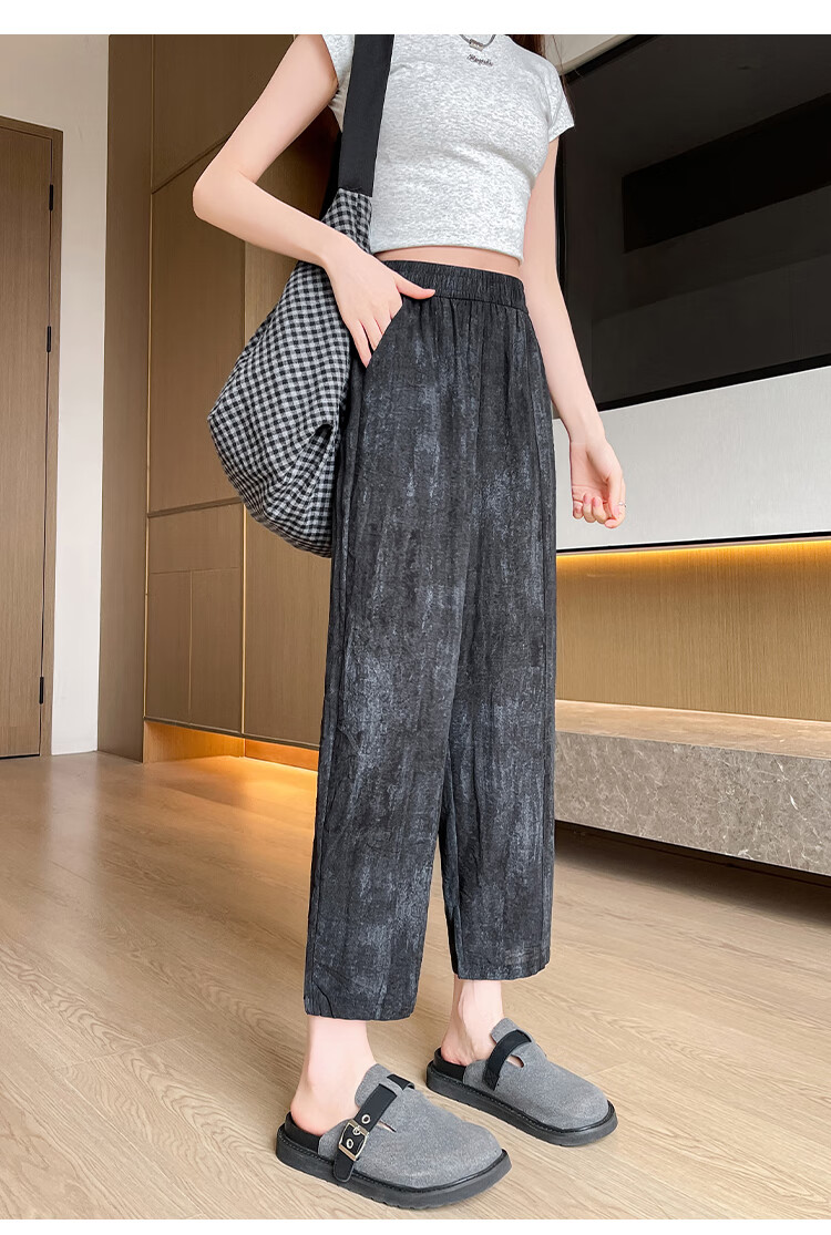 LangSha Linen Curved Knife Pants for Women, Summer 2025 New Style, High-Waisted Slimming Loose-Fit Nine-Tenths Casual Pants for Mothers 24