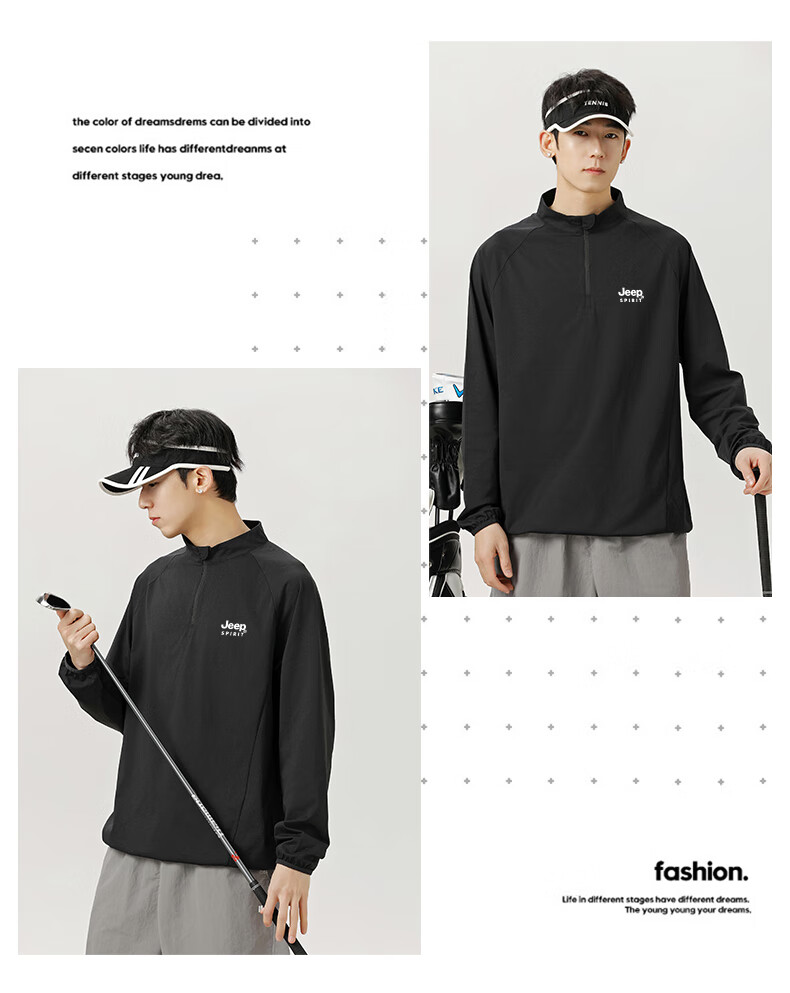 JEEP SPIRIT Quick-Dry Sports T-Shirt for Men, Spring And Autumn Long-Sleeve Undershirt, Running Sports Half-Zip Top for Men, Light Gray, L 5