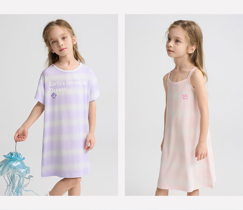 Aimer Kids Girls' Pajamas, Zero-Carbon Lanine Modal Short-Sleeve Nightgown, Summer Cool-Touch Sleepwear, Purple Striped, Size 110 13
