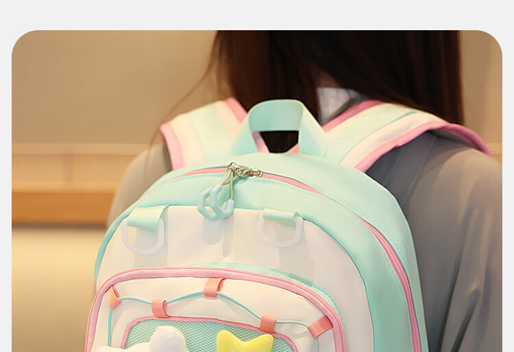 SNOOPY Painful Bag Ins Middle School High School Student Backpack for Girls, Cute Versatile Large Capacity Shoulder Bag Backpack Blue 22