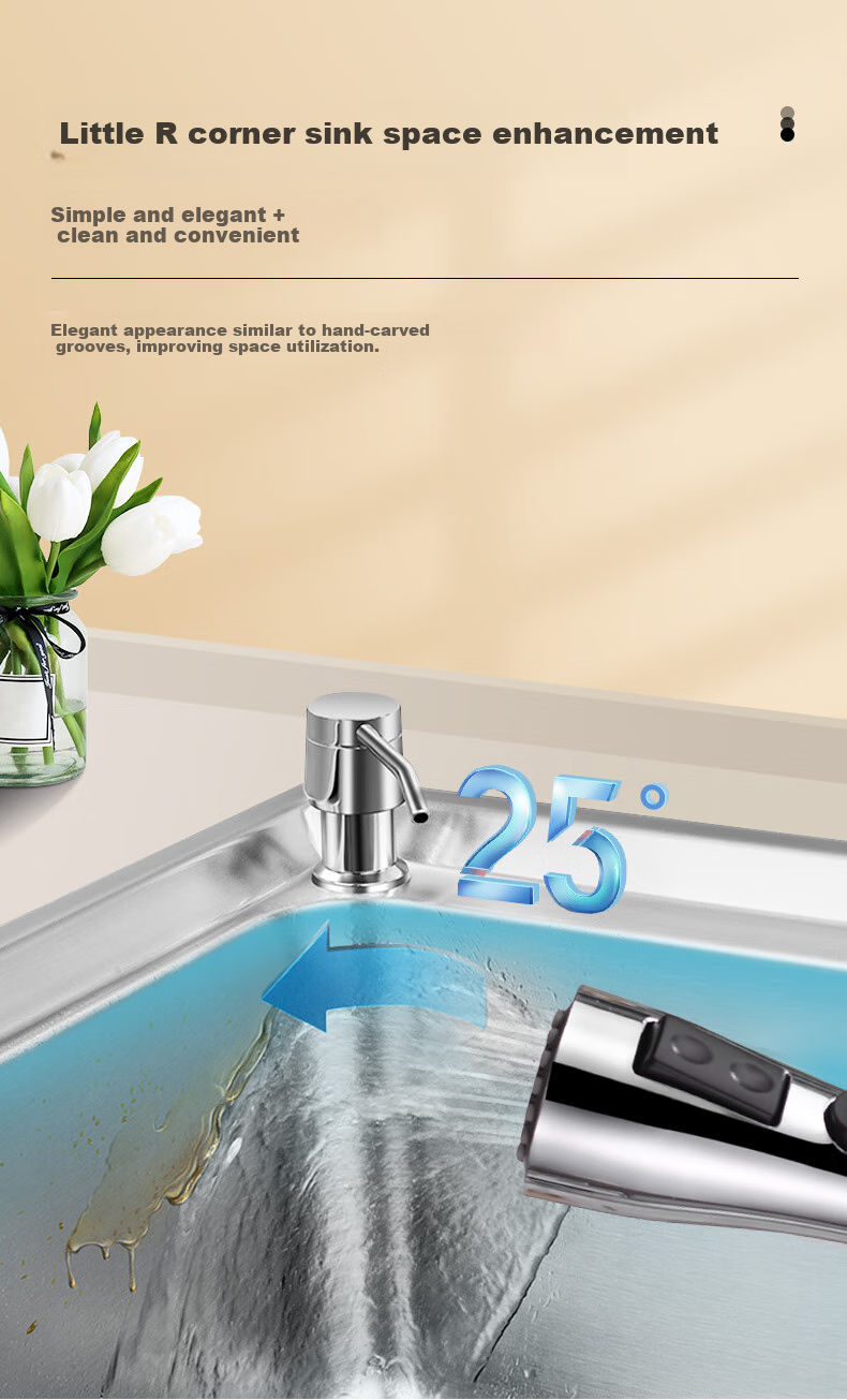 OULIN Double Sink Kitchen Sink, 0 Coating, SUS304 Stainless Steel, Thickened Water Basin with Brass Pull-Out Faucet 4