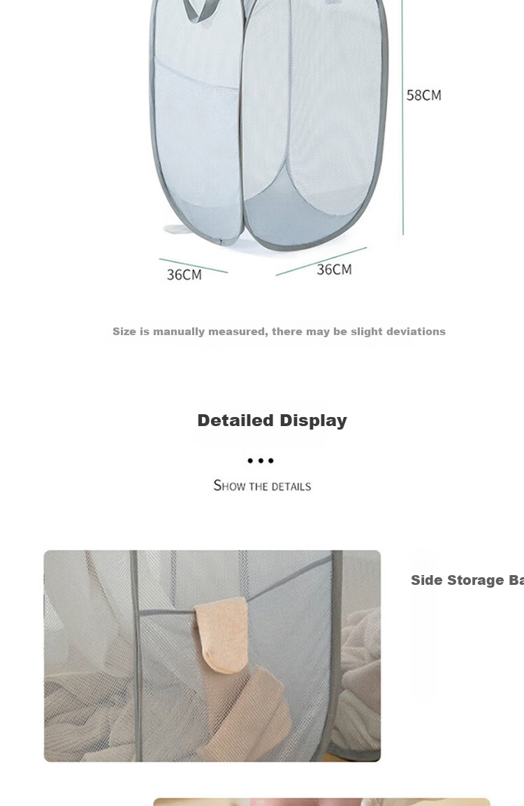 MENGTING Foldable Laundry Hamper, Household Dirty Clothes Storage Basket with Handle, Gray Large Capacity Fabric Laundry Bi 8