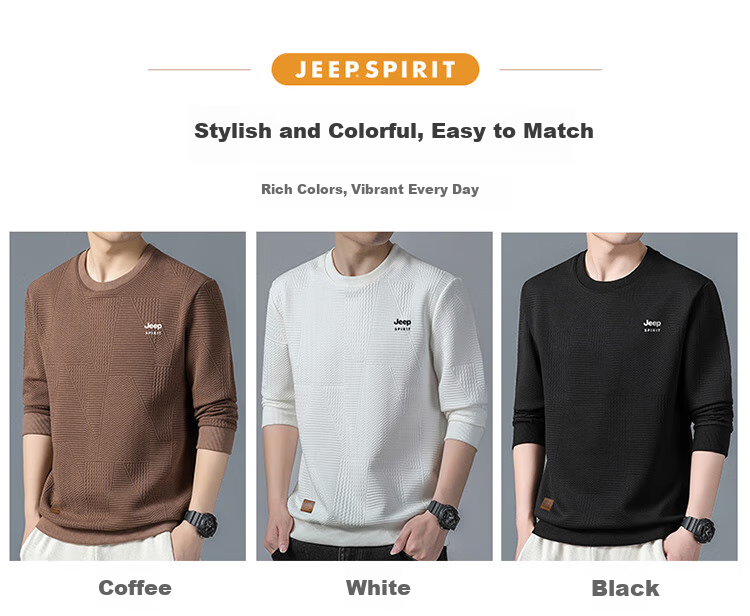 JEEP SPIRIT Men's Sweatshirt, Spring Men's Jacket, Long-Sleeve T-Shirt, Casual Menswear, Black, M 4